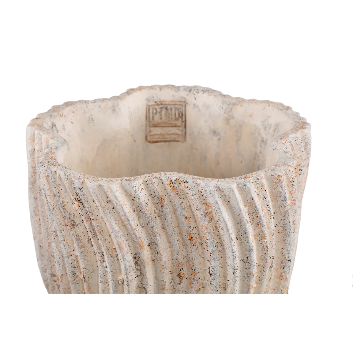 Robbien Cream Cement Round Pot Wavy Lines L