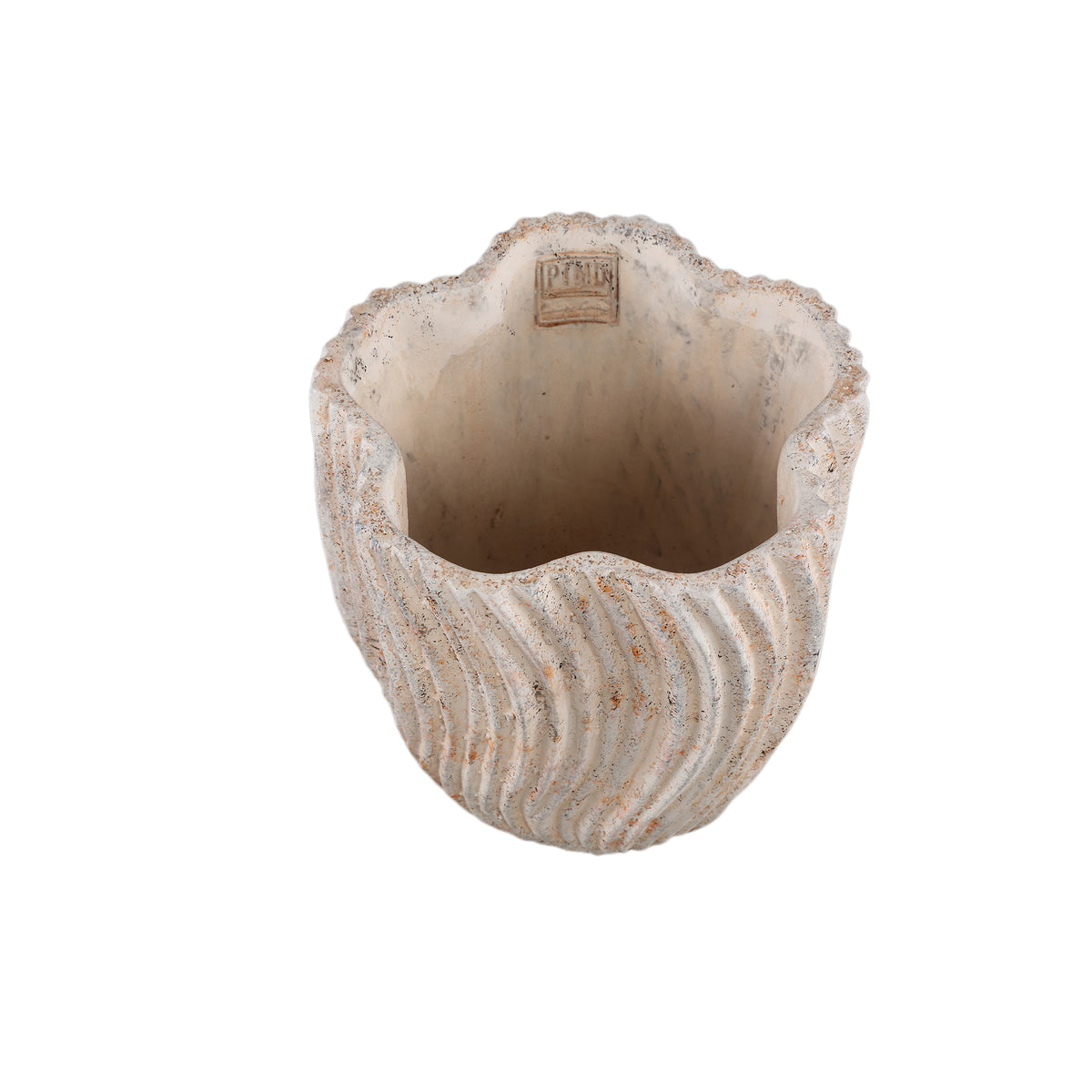 Robbien Cream Cement Round Pot Wavy Lines L