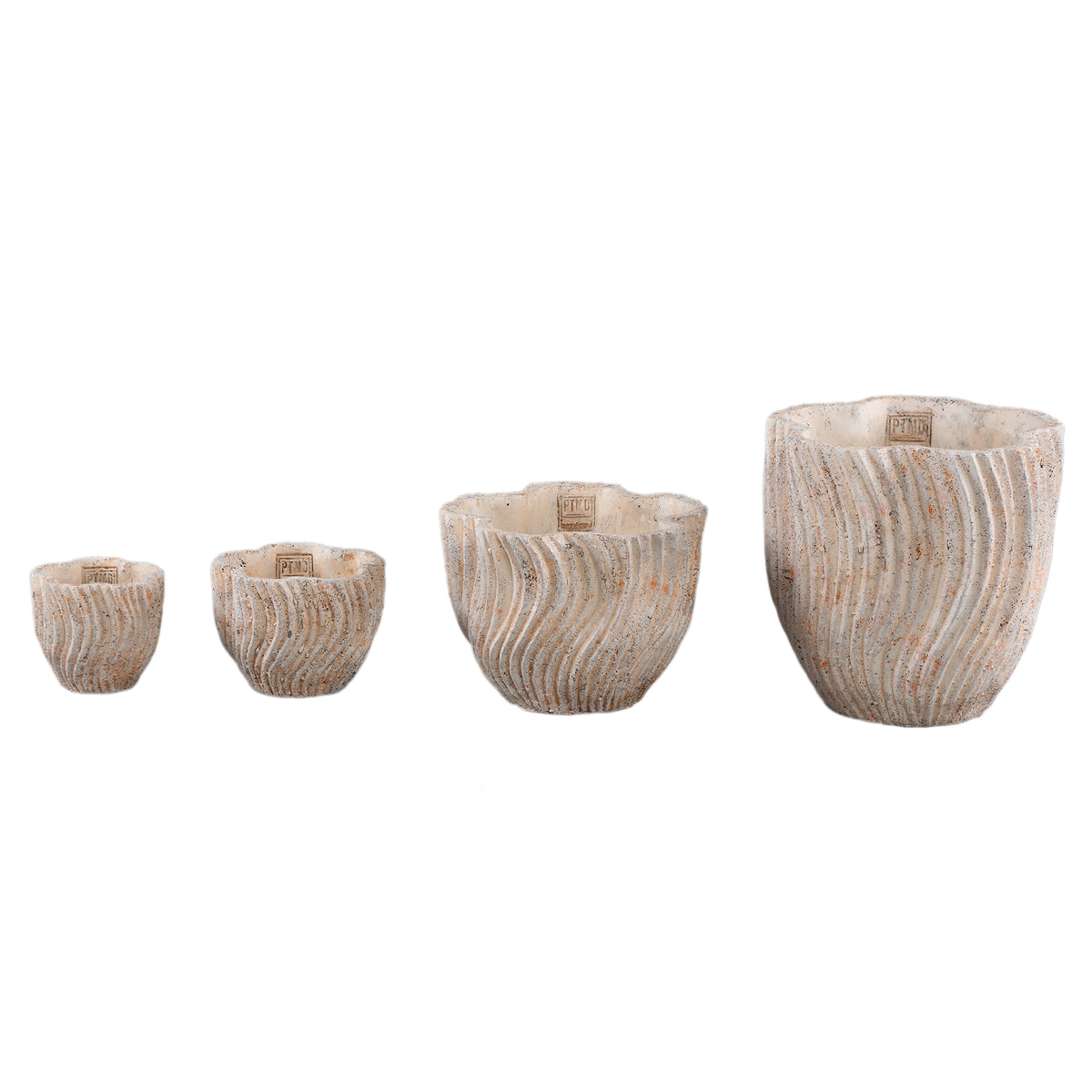 Robbien Cream Cement Round Pot Wavy Lines L