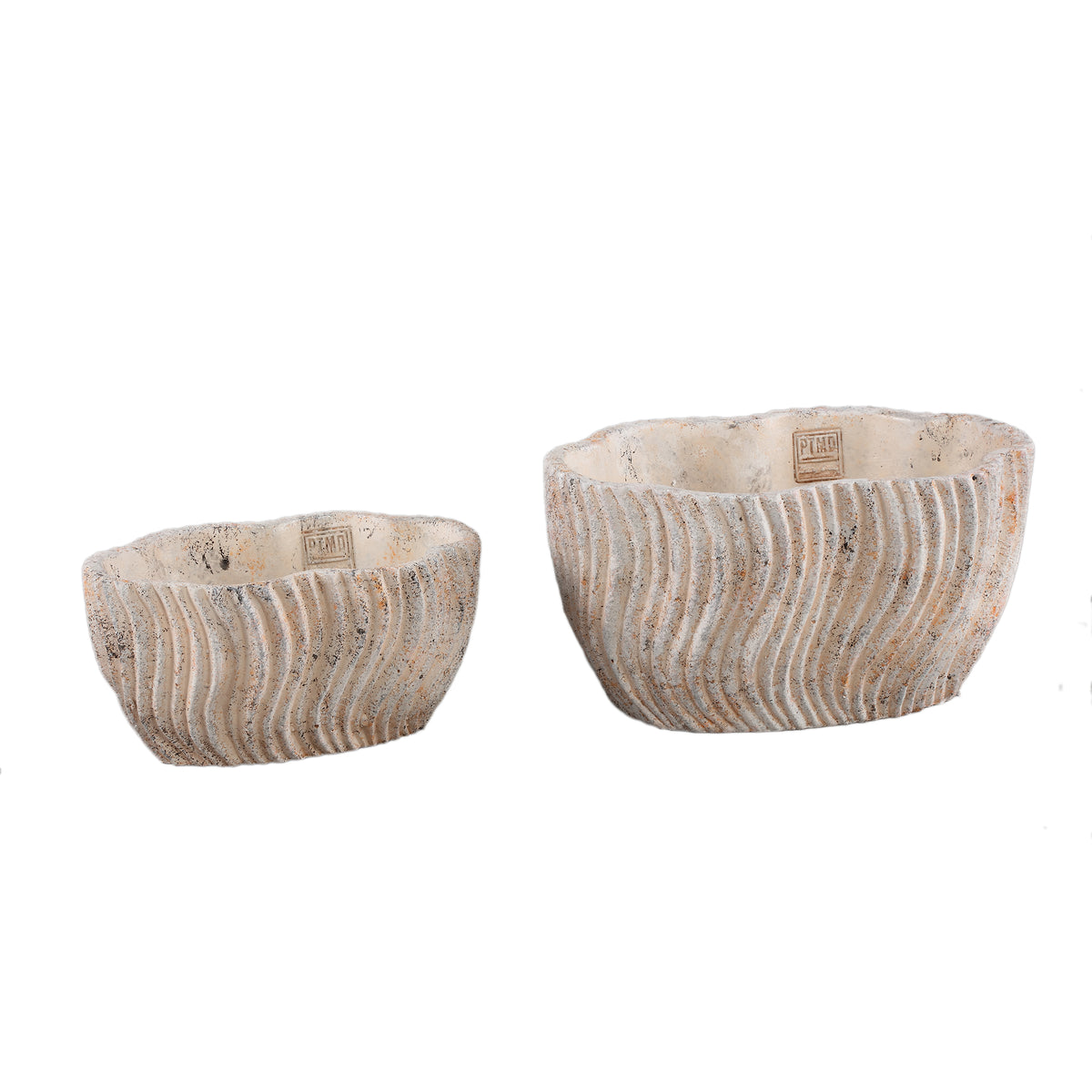 Robbien Cream Cement Oval Pot Wavy Lines Low L