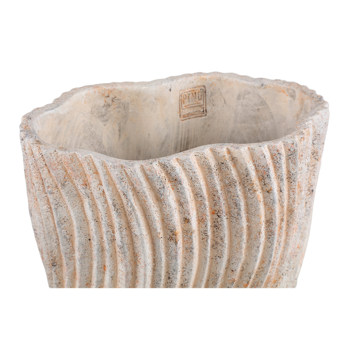 Robbien Cream Cement Oval Pot Wavy Lines High L