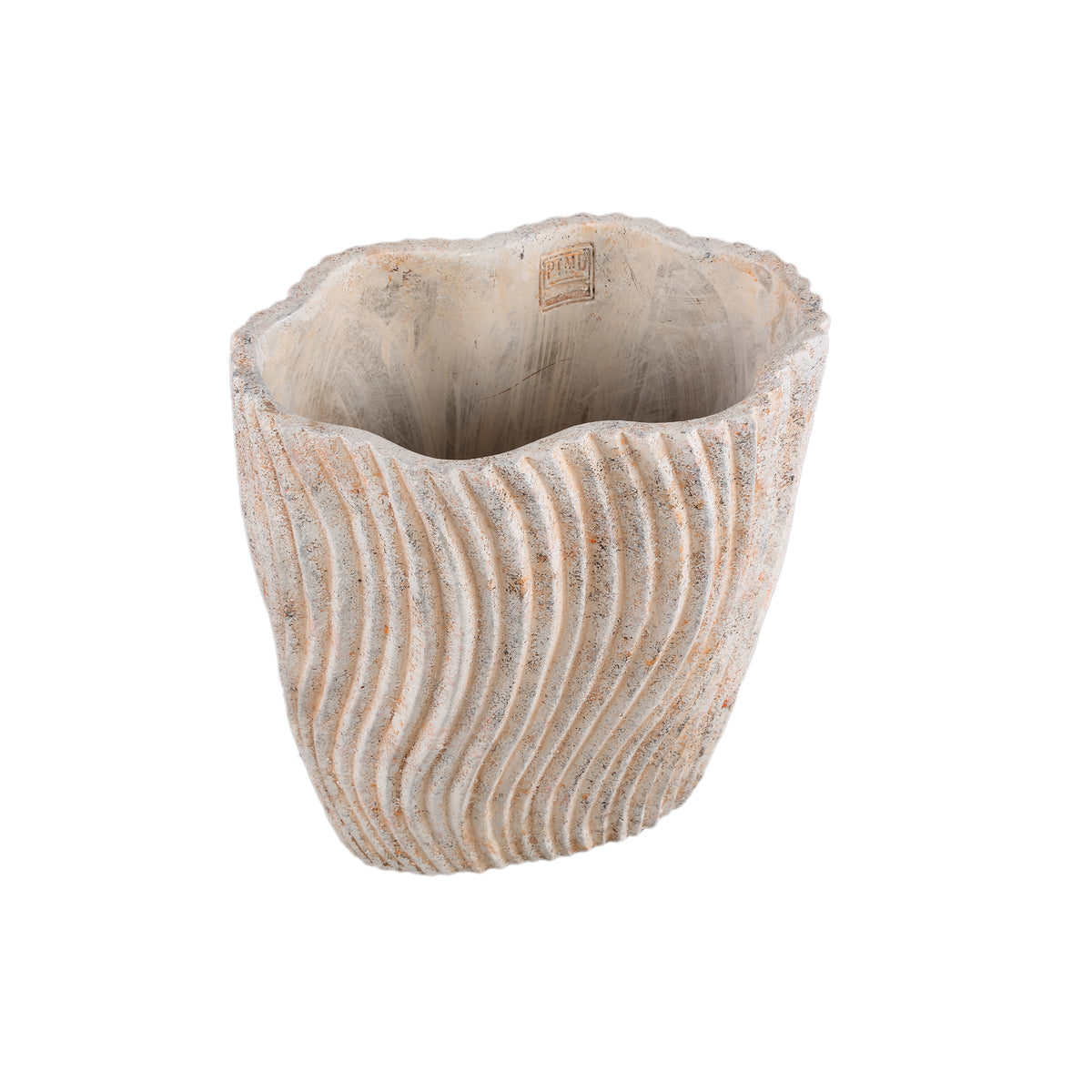 Robbien Cream Cement Oval Pot Wavy Lines High L