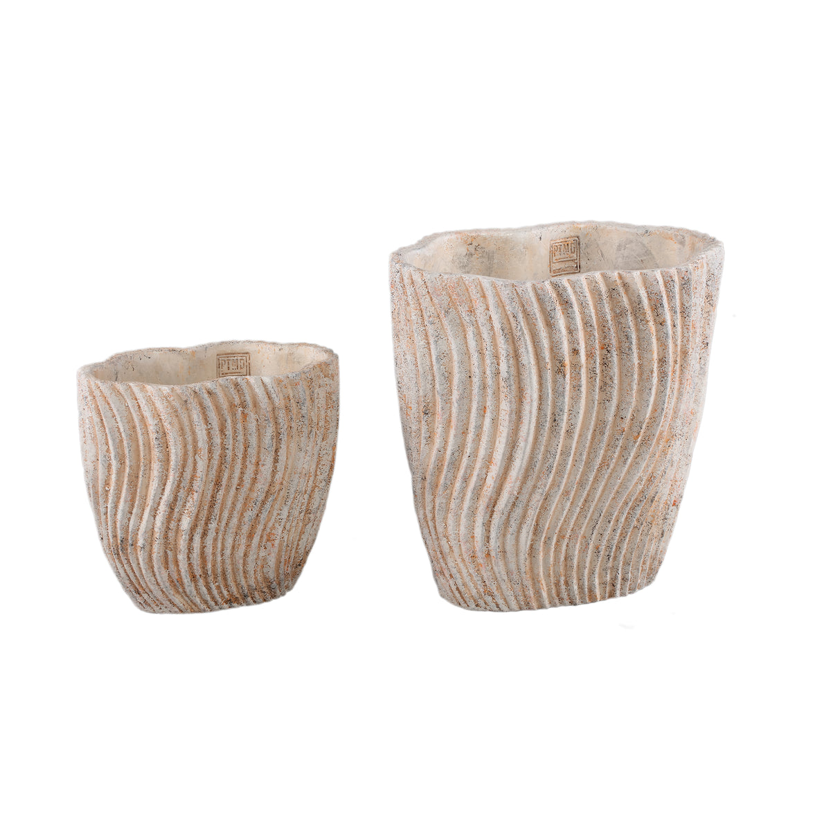 Robbien Cream Cement Oval Pot Wavy Lines High L