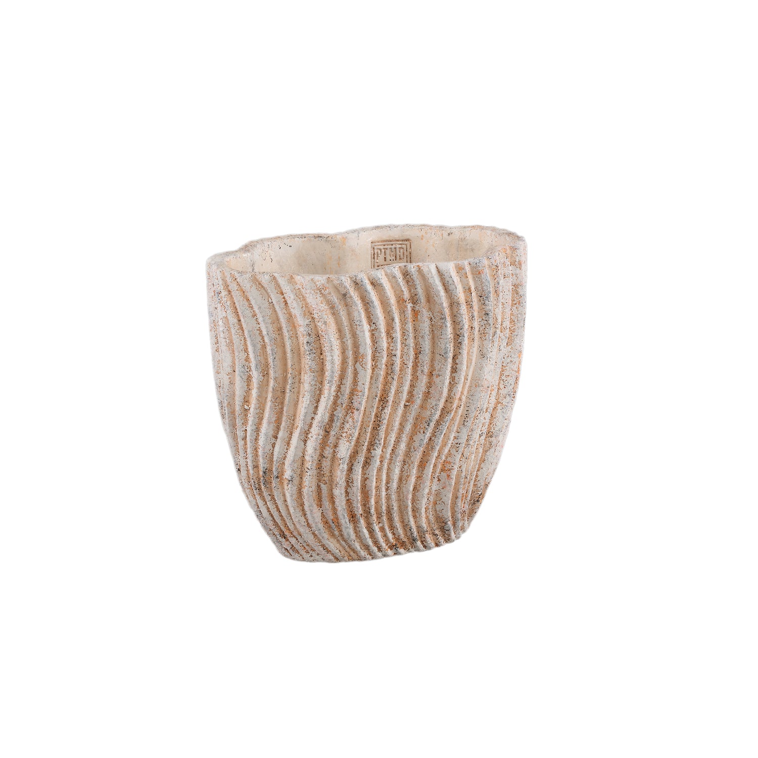 Robbien Cream Cement Oval Pot Wavy Lines High S