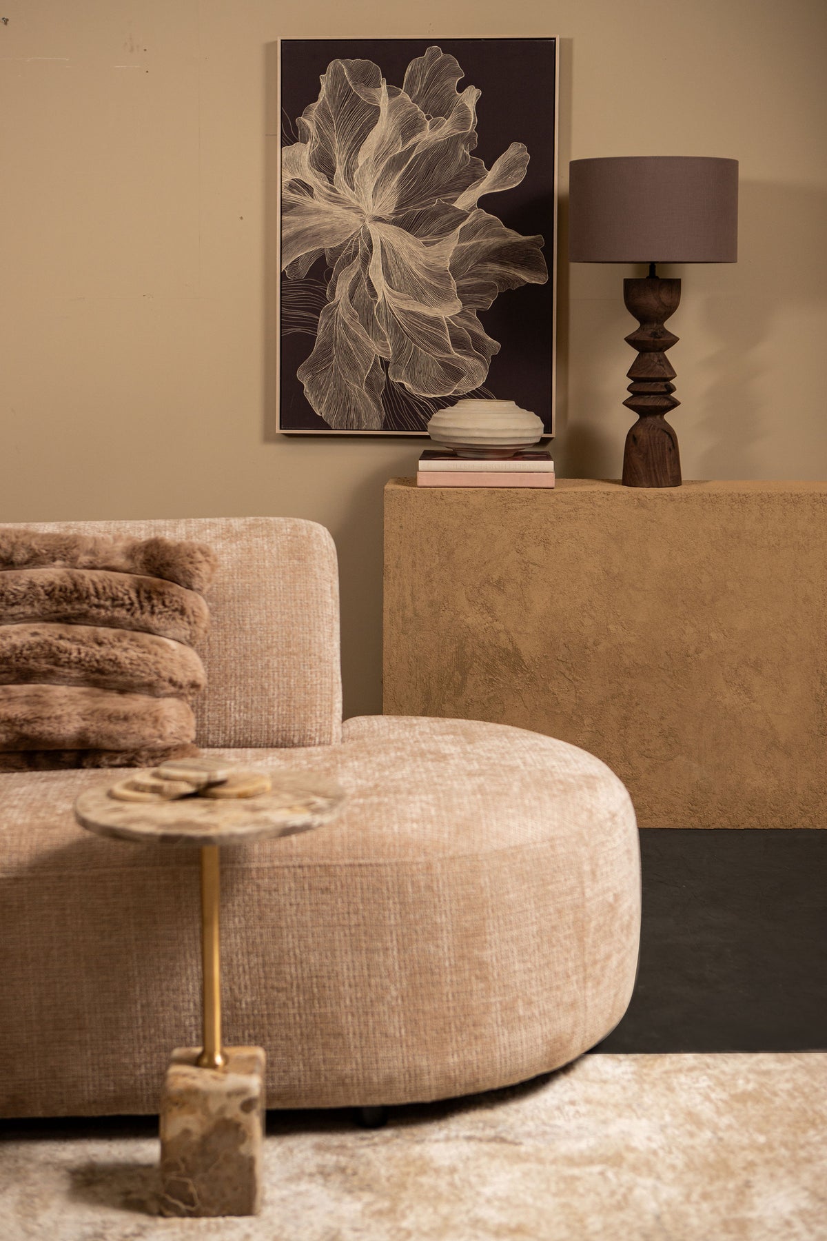 Rivvo Brown Cotton Linen Lampshade Round Low