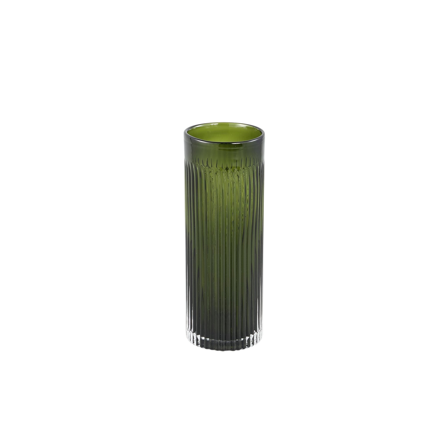 Alphaba Olive Green Round Ribbed Glass Vase Small L