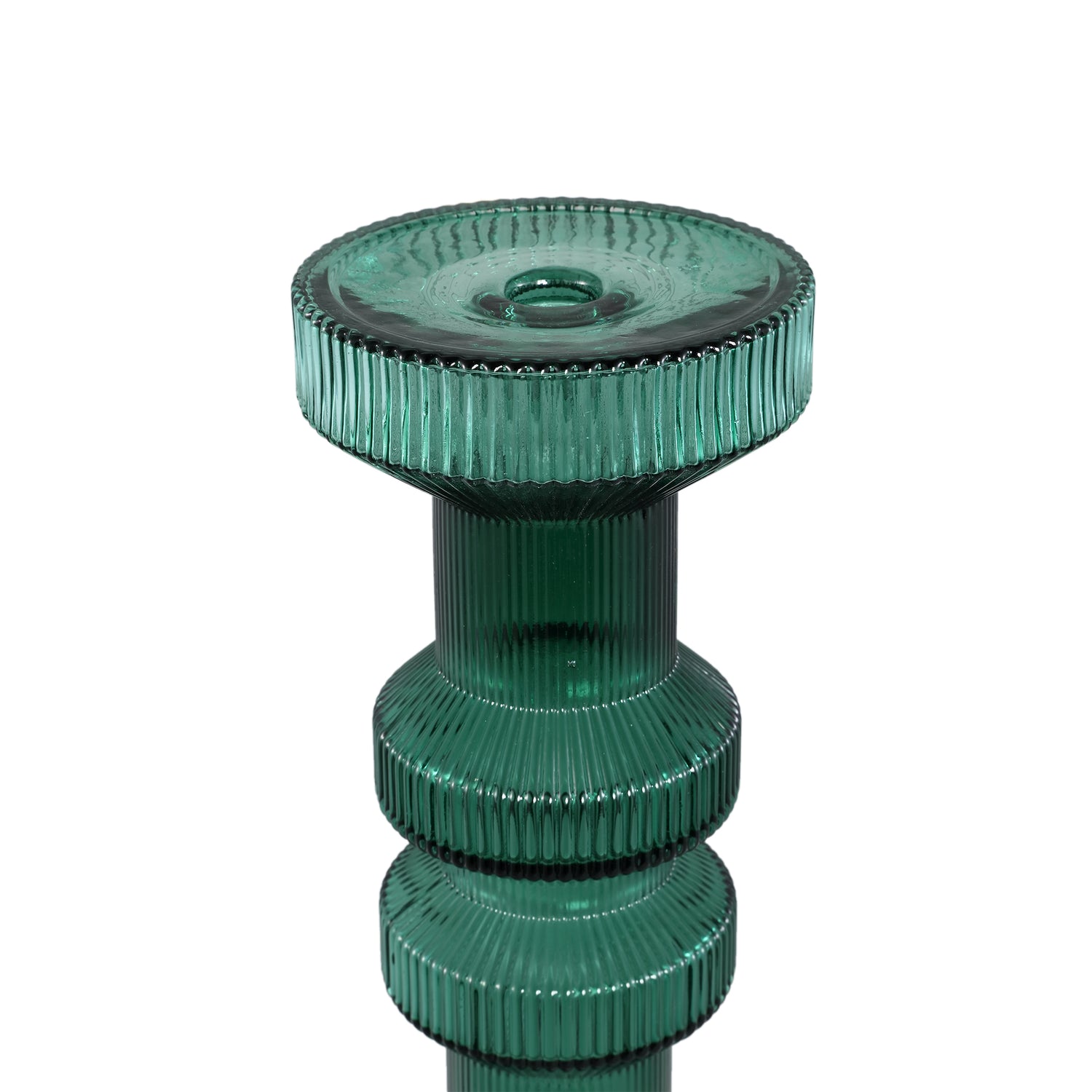 Galinda Dark Green Ribbed Glass Candle Holder L
