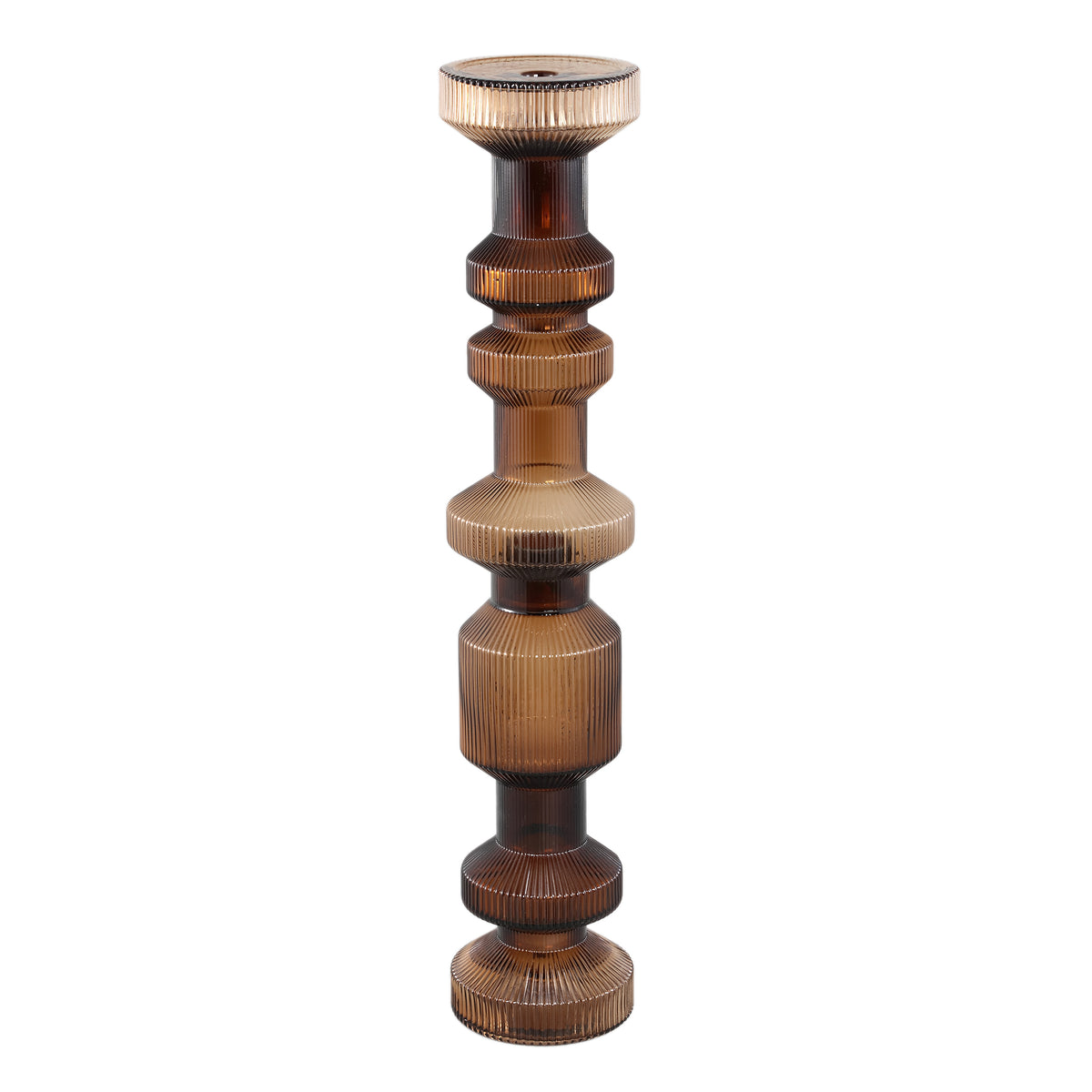 Galinda Brown Ribbed Glass Candle Holder Bulby L