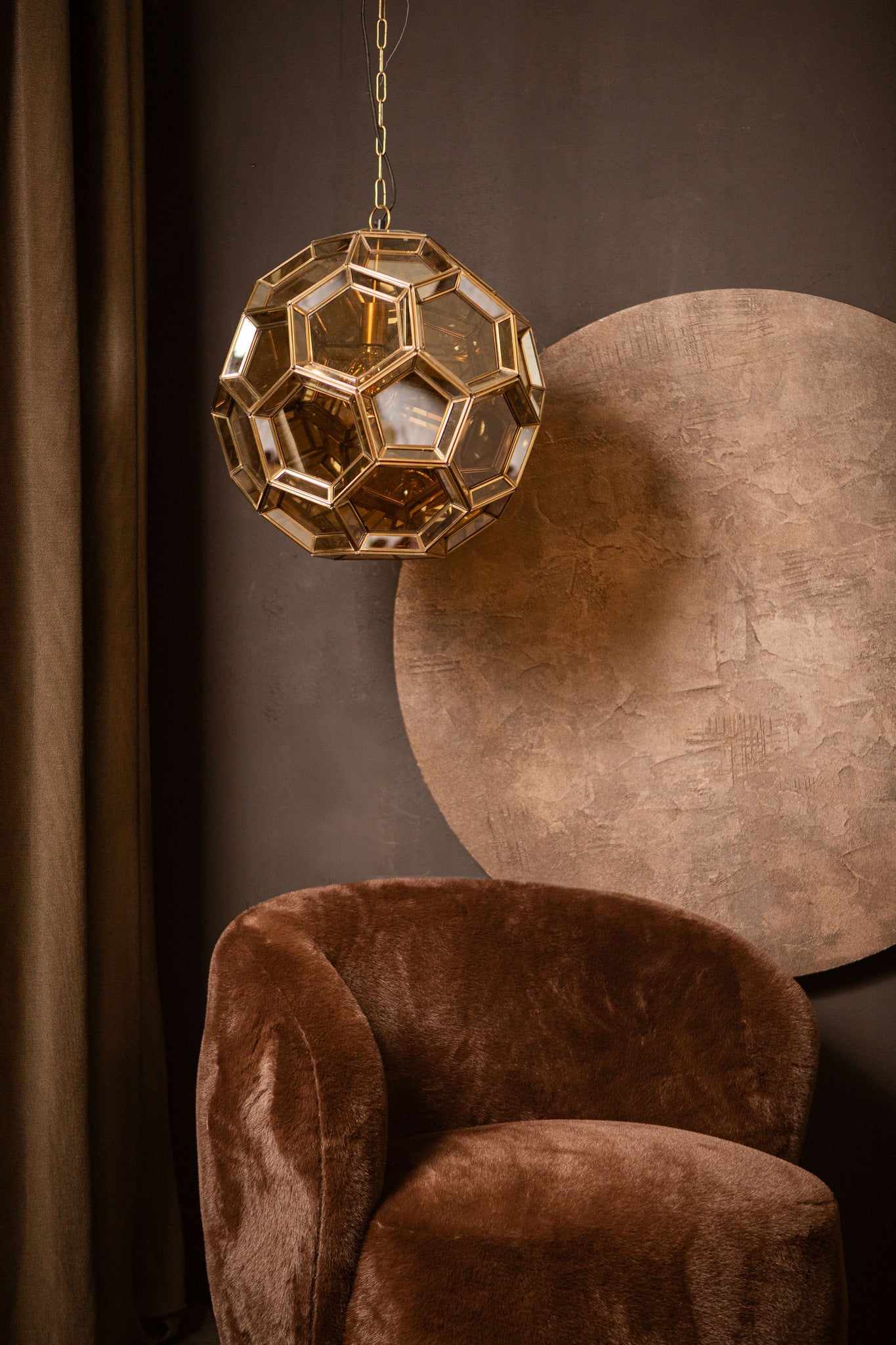 Thyro Antique Brass Glass Amber Ball Lamp