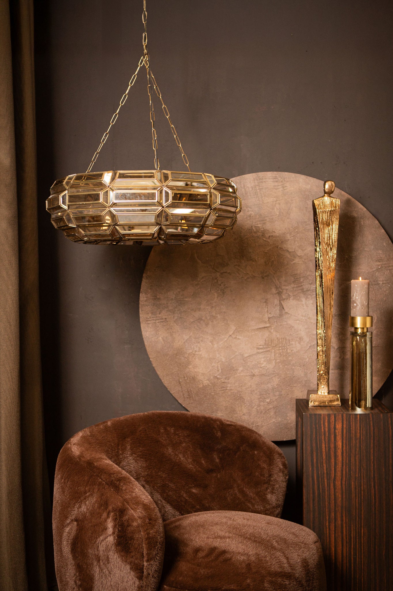 Thyro Antique Brass Glass Amber Donut Lamp