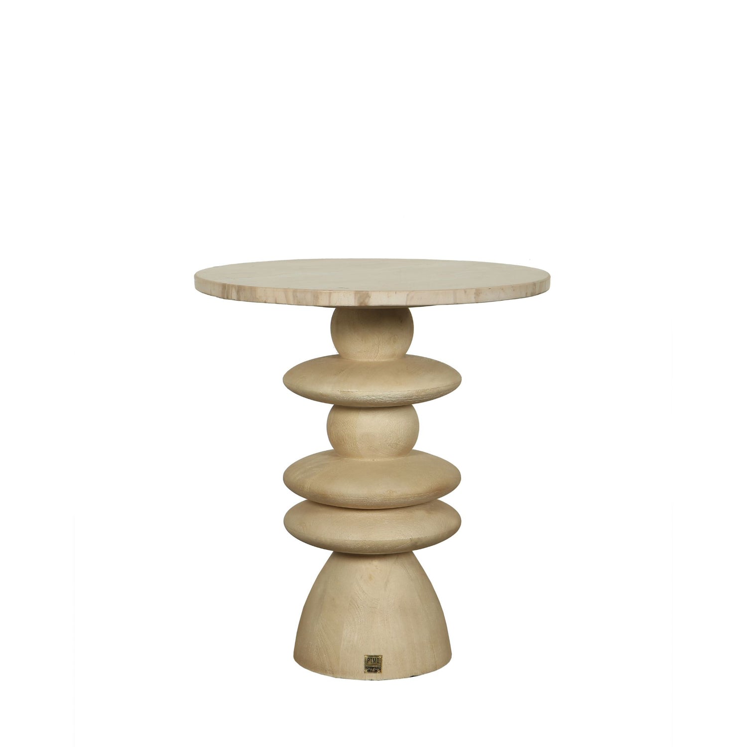Callain Natural Mango Wood Side Table Marble Rnd S