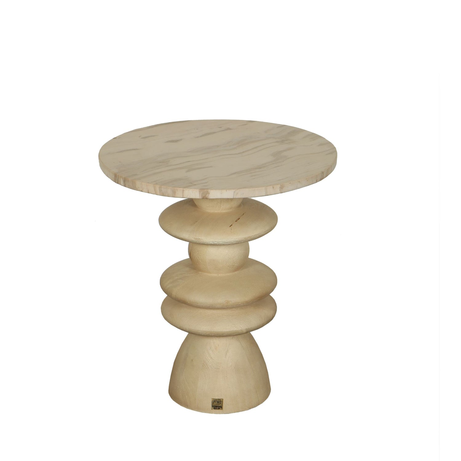Callain Natural Mango Wood Side Table Marble Rnd S