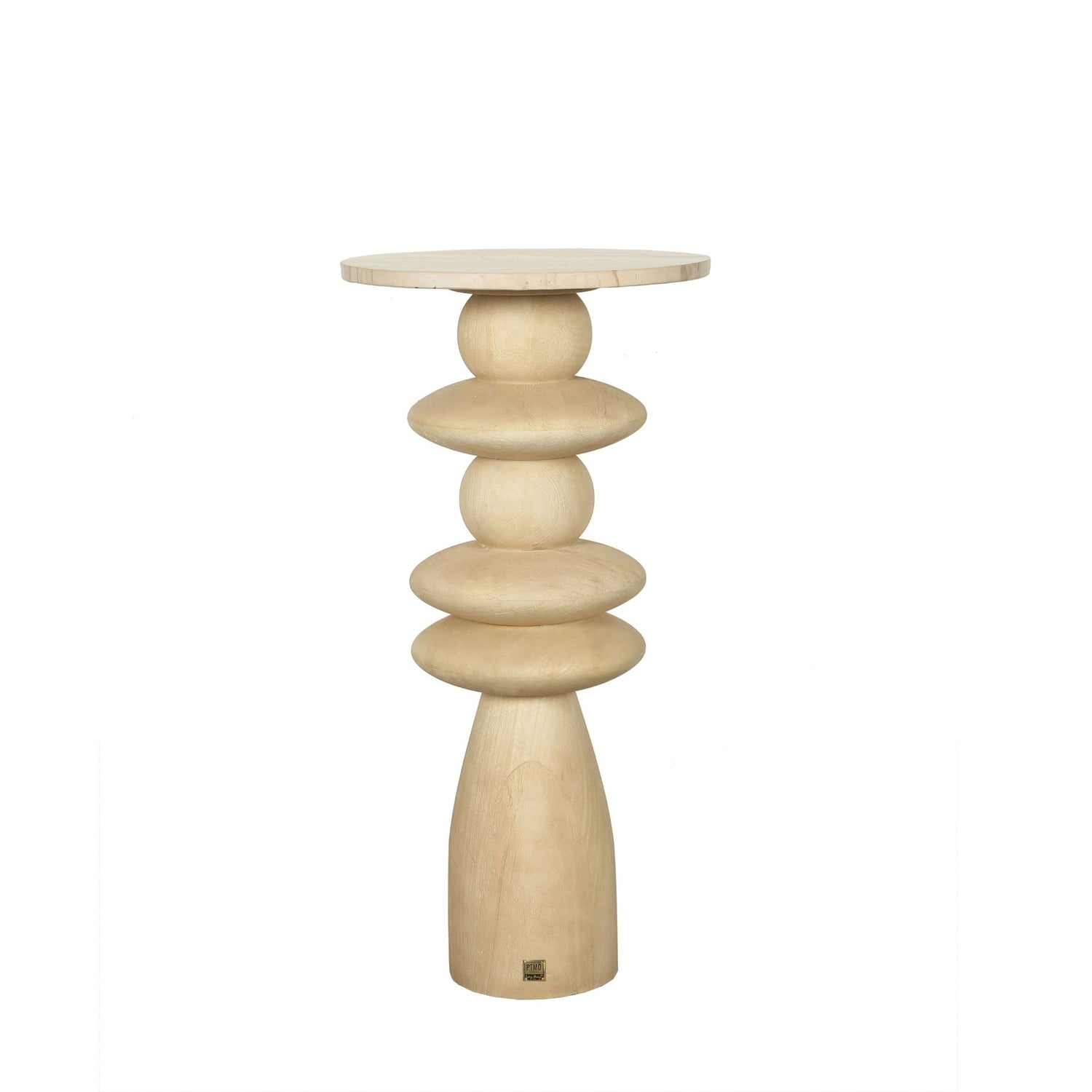 Callain Natural Mango Wood Side Table Marble Rnd L
