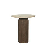 Liora Brown Mango Wood Side Table Marble Top Rnd