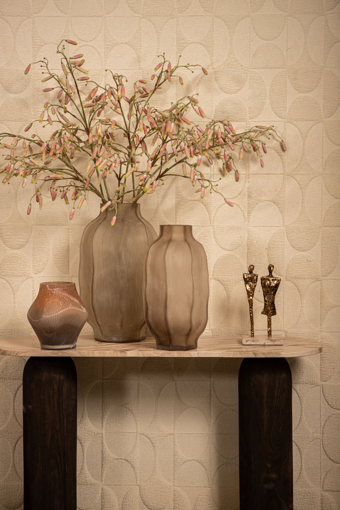 Liora Brown Mango Wood Side Table Marble Top Oval