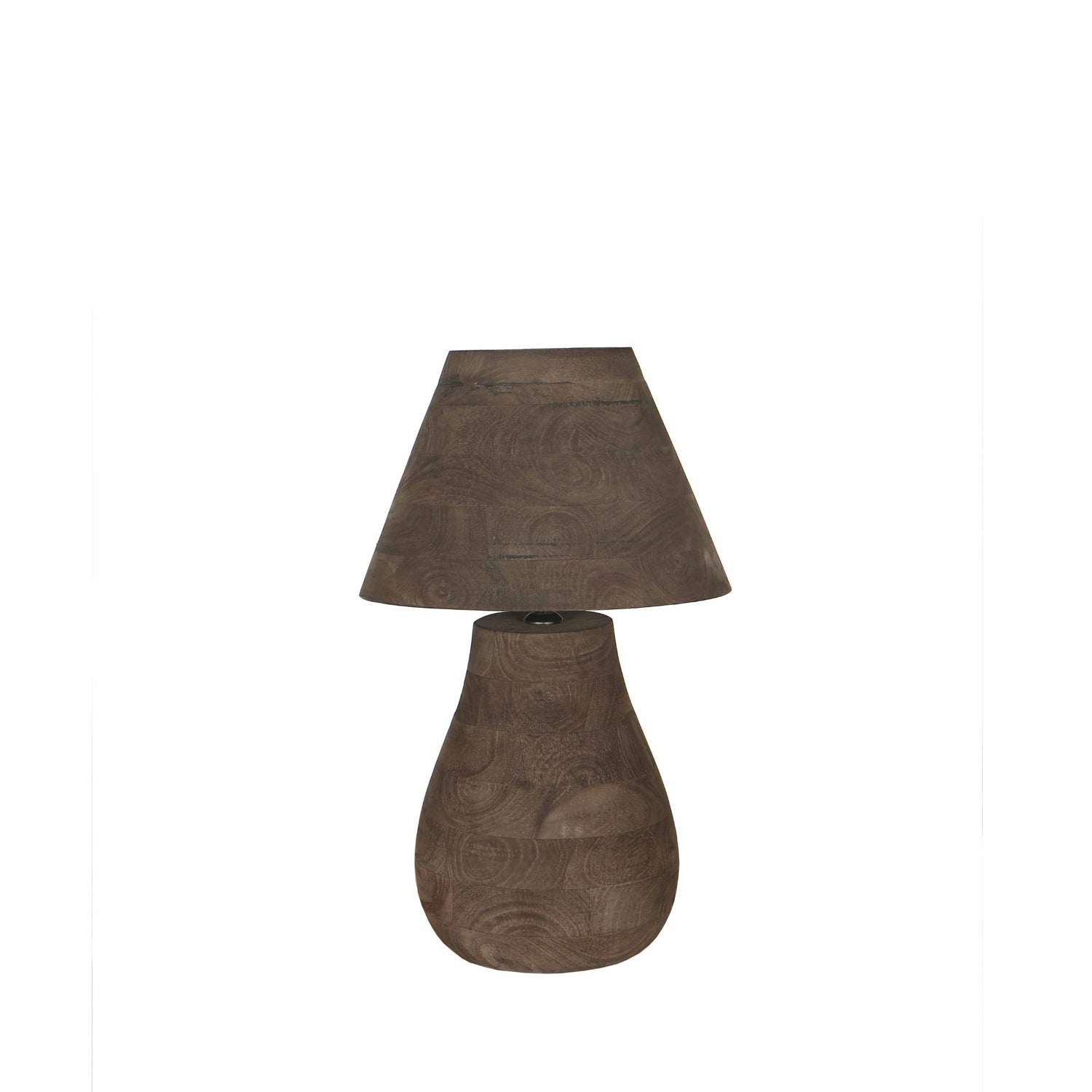 Peake Brown Mango Wood Round Table Lamp Low