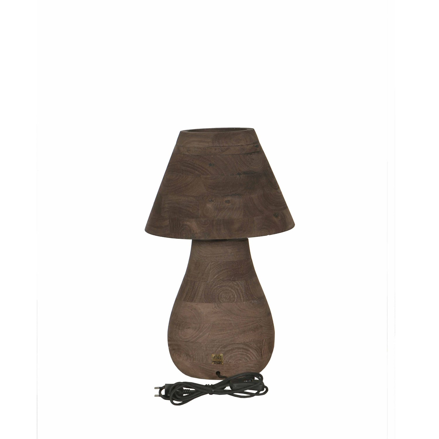 Peake Brown Mango Wood Round Table Lamp Low