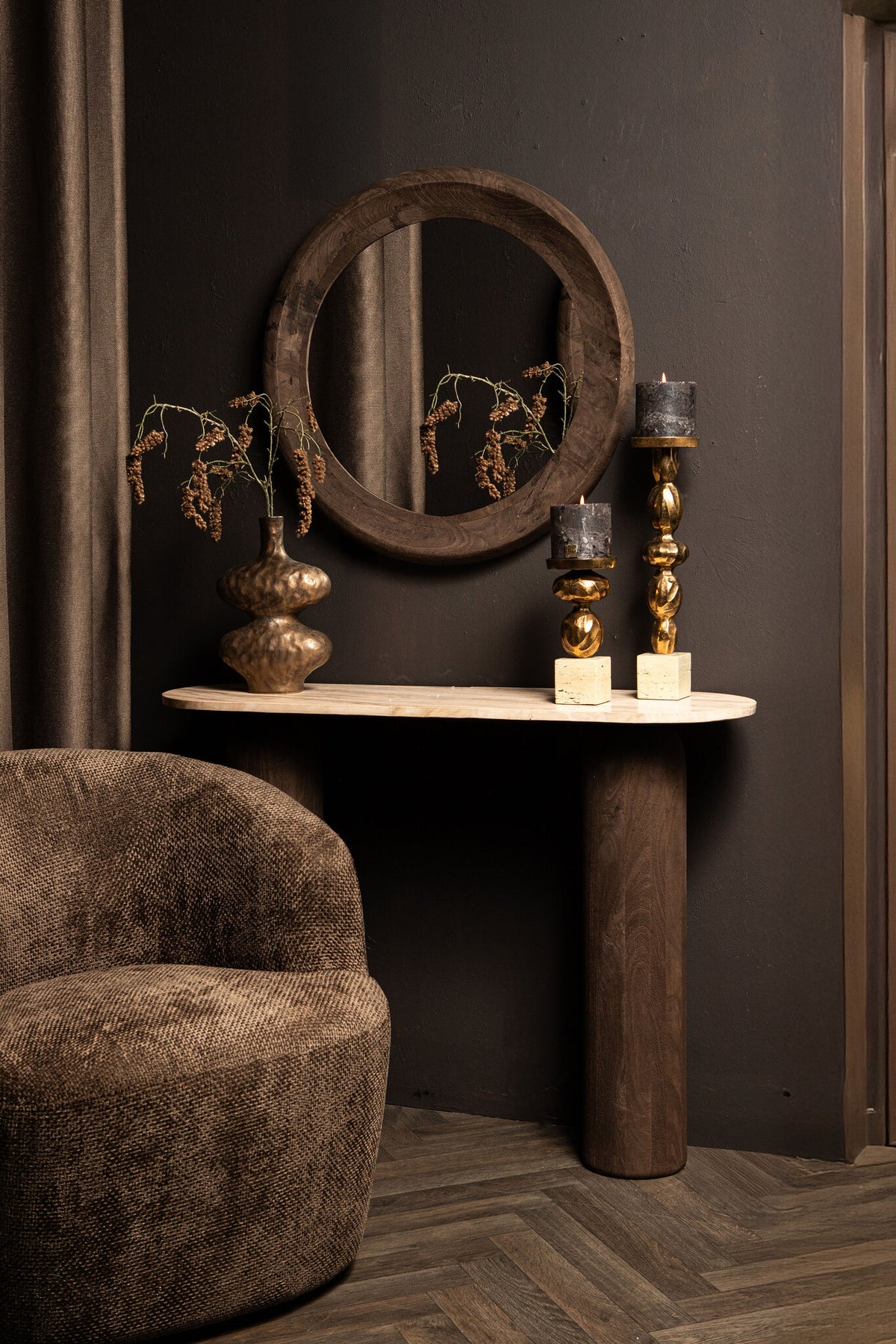 Noam Brown Mango Wood Round Mirror S