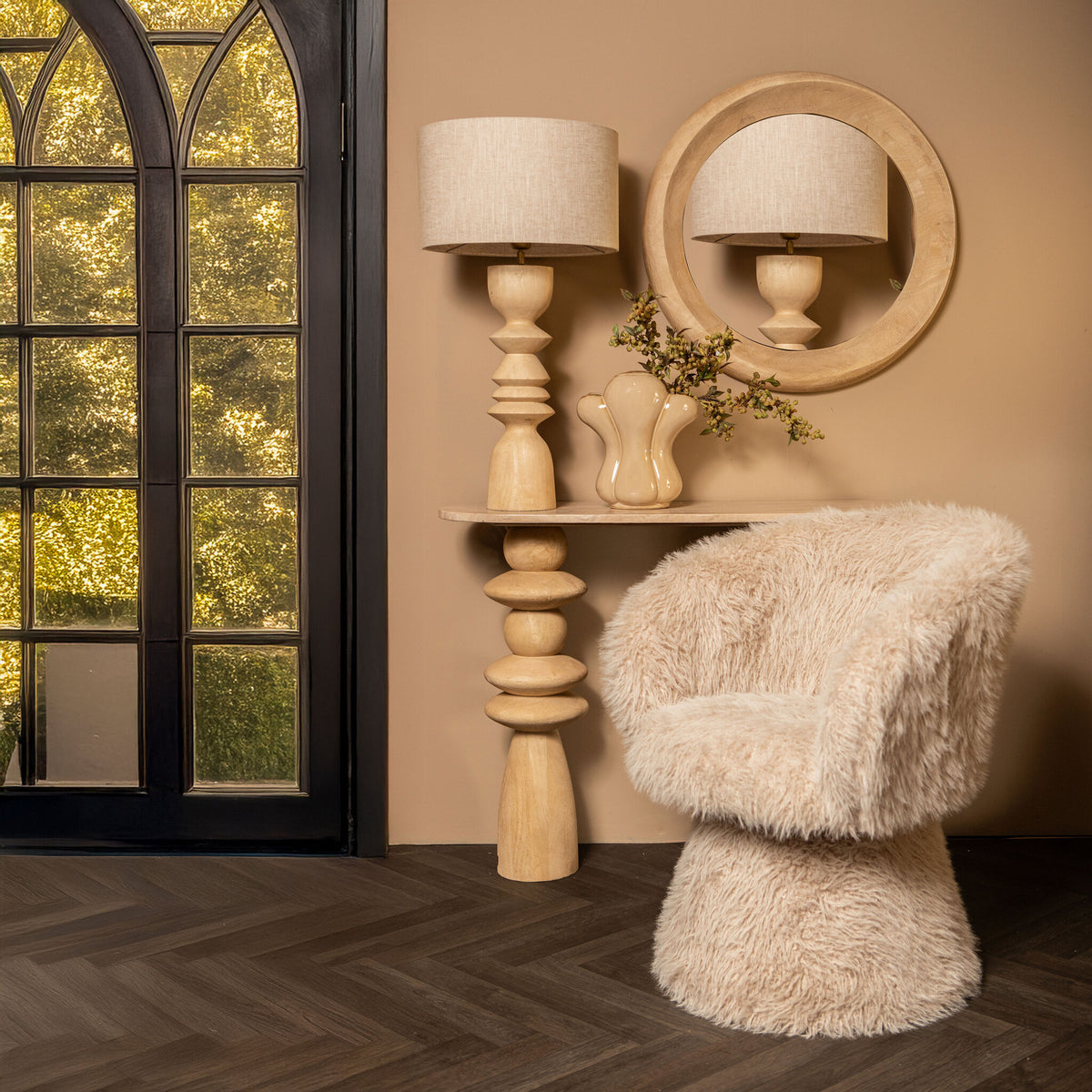 Noam Natural Mango Wood Round Mirror S