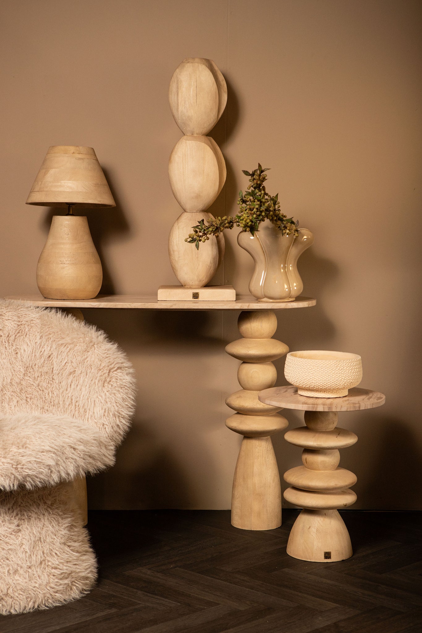 Kodey Natural Mango Wood Circle Shaped Statue