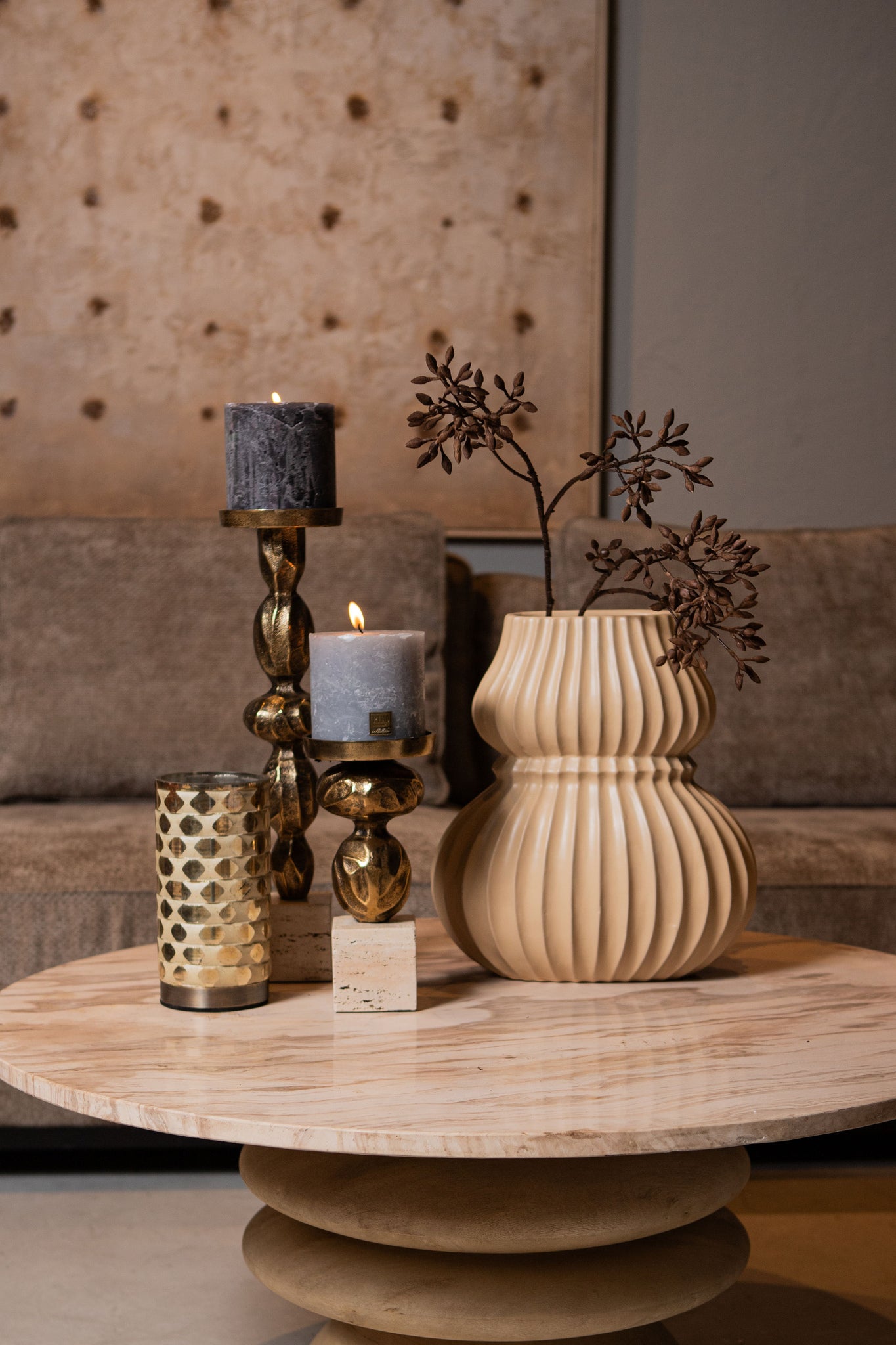 Malines Gold Casted Alu Candleholder On Base S