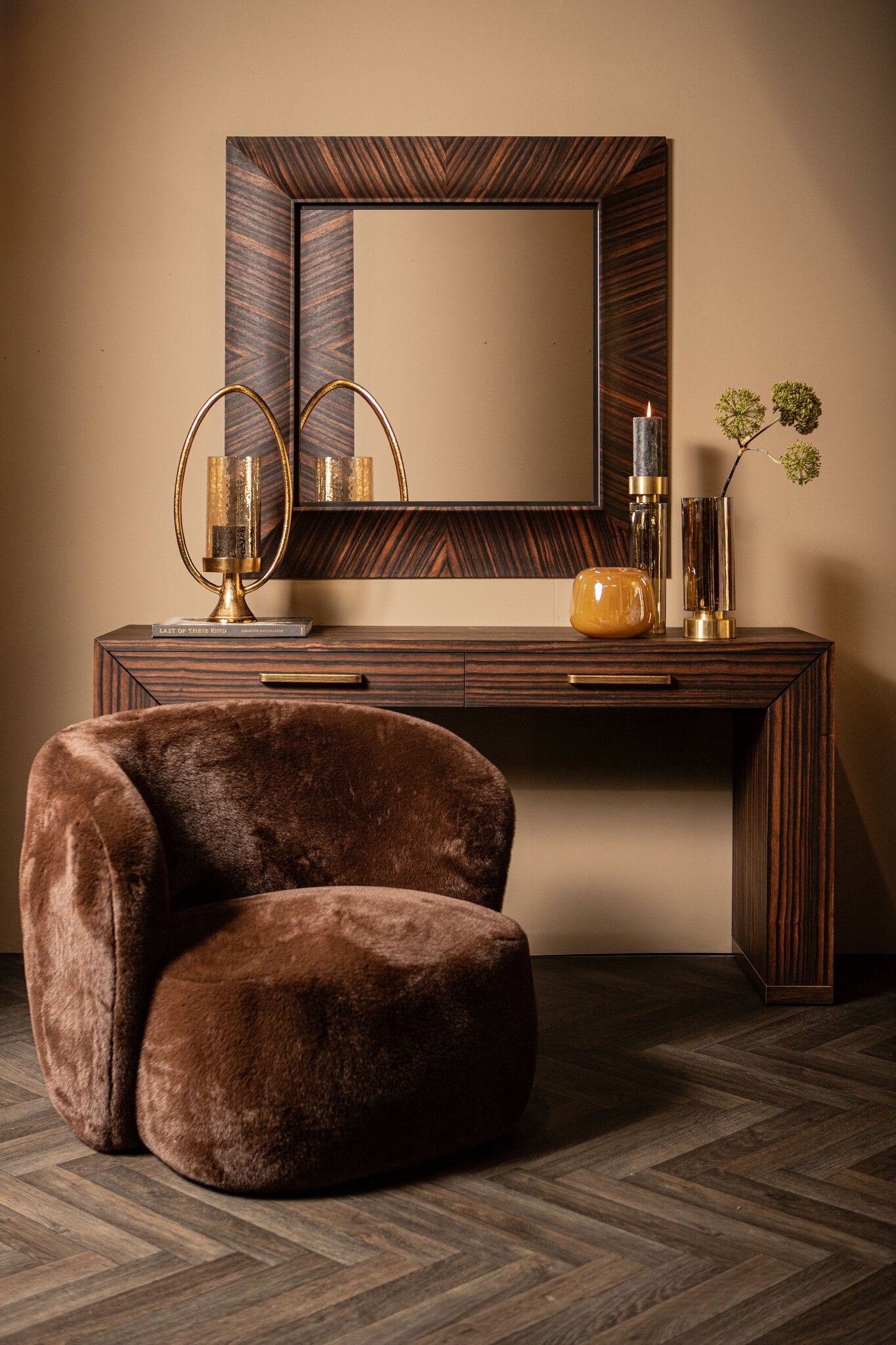 Tiess Brown Wooden Veneer Cabinet 2 Drawers
