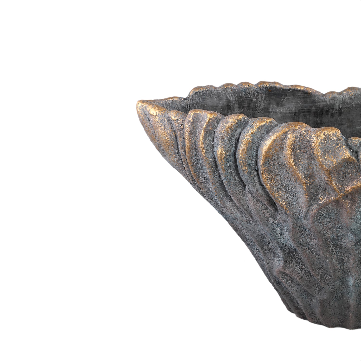 Vakas Grey Cement Oval Wavy Vase W Gold Border L