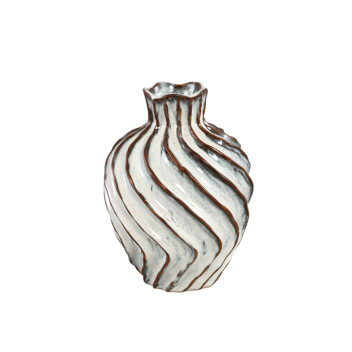 Marel White Round Ceramic Vase Swirl Lines M
