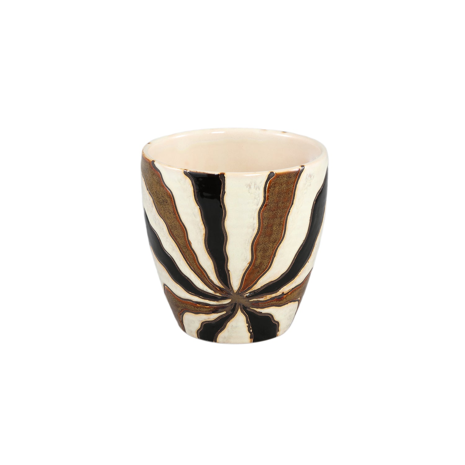 Evelin Dark Brown Round Ceramic Pot With Lines M