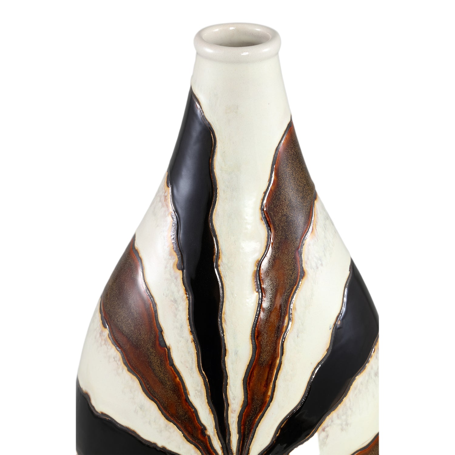 Evelin Dark Brown Oval Ceramic Vase With Lines L