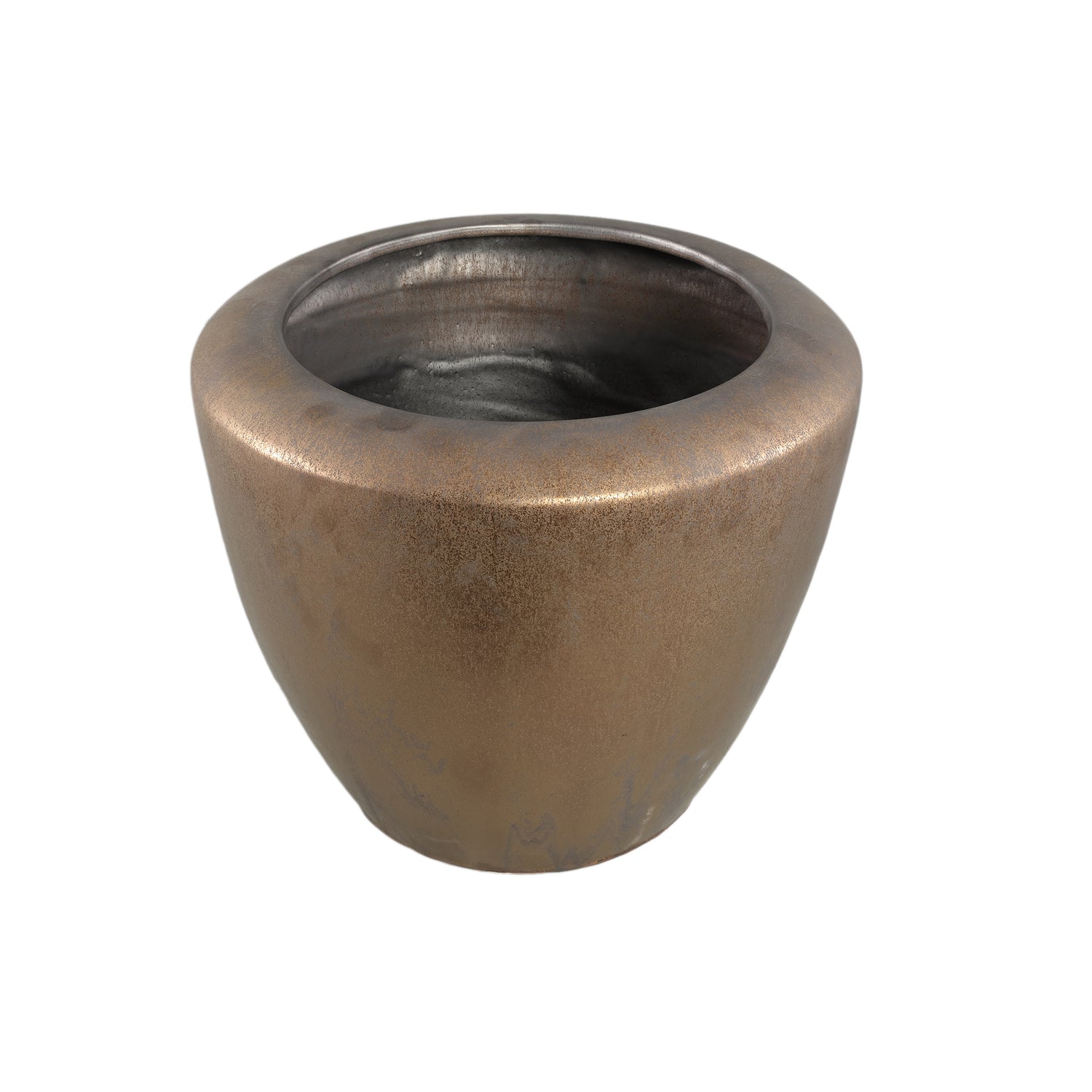 Kyleigh Bronze Round Ceramic Pot Smooth Low M