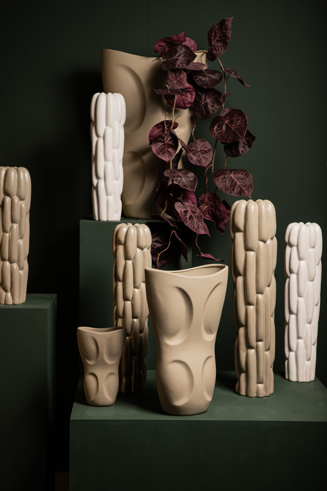 Seanis Grey Round Ceramic Vase Block Pattern L