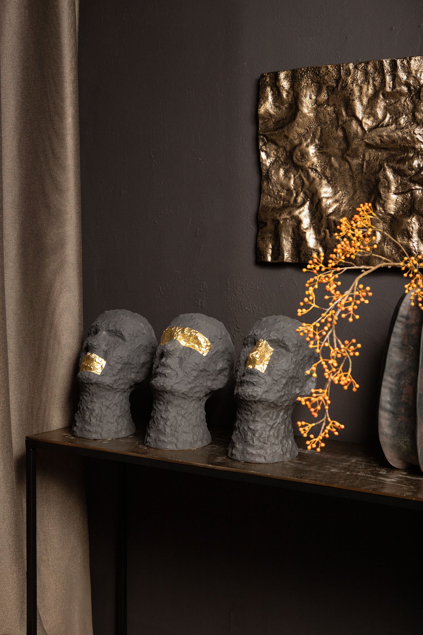 Bertrand Black Ceramic Head Statue With Gold Nose