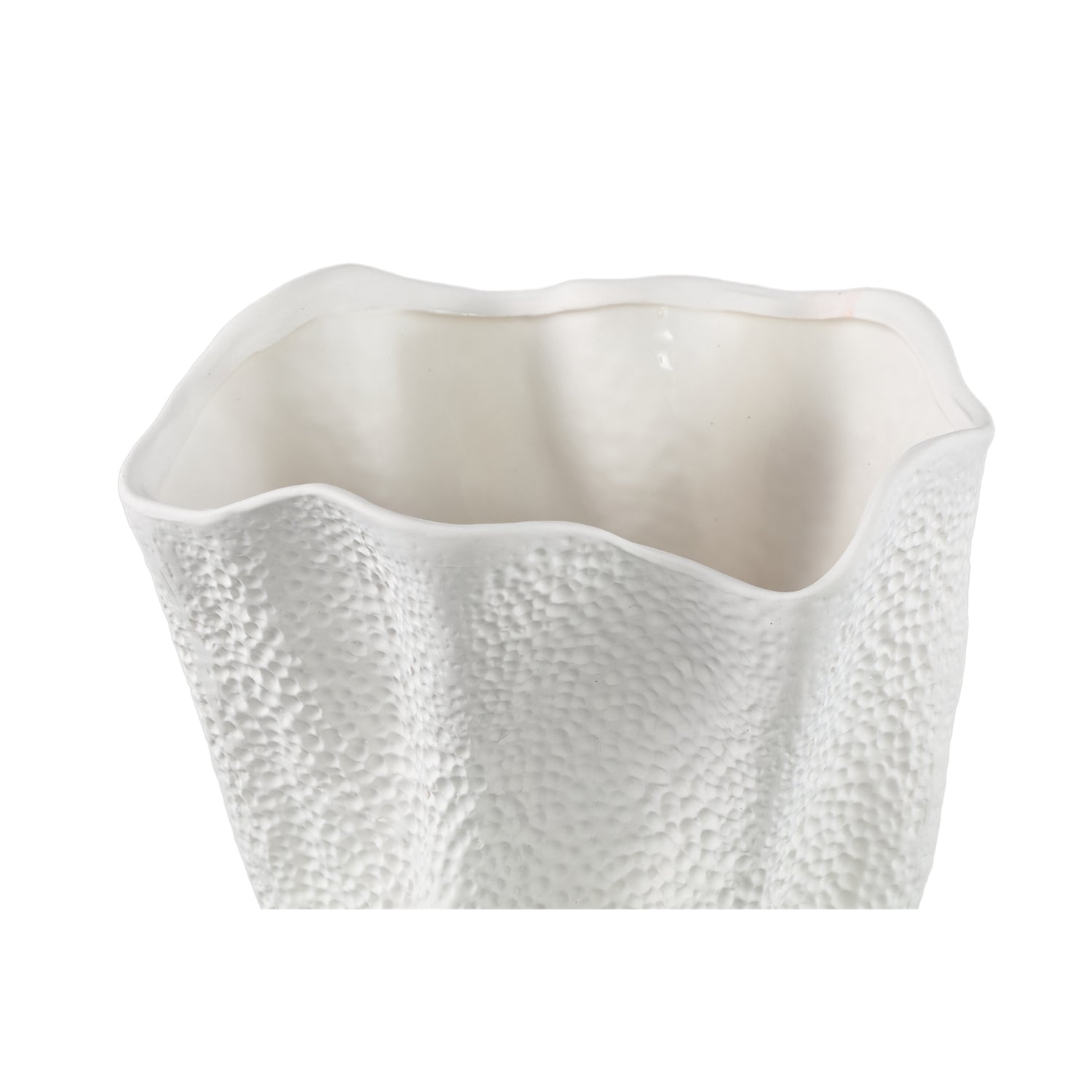 Violettee White Ceramic Wavy Vase Dot Pattern L