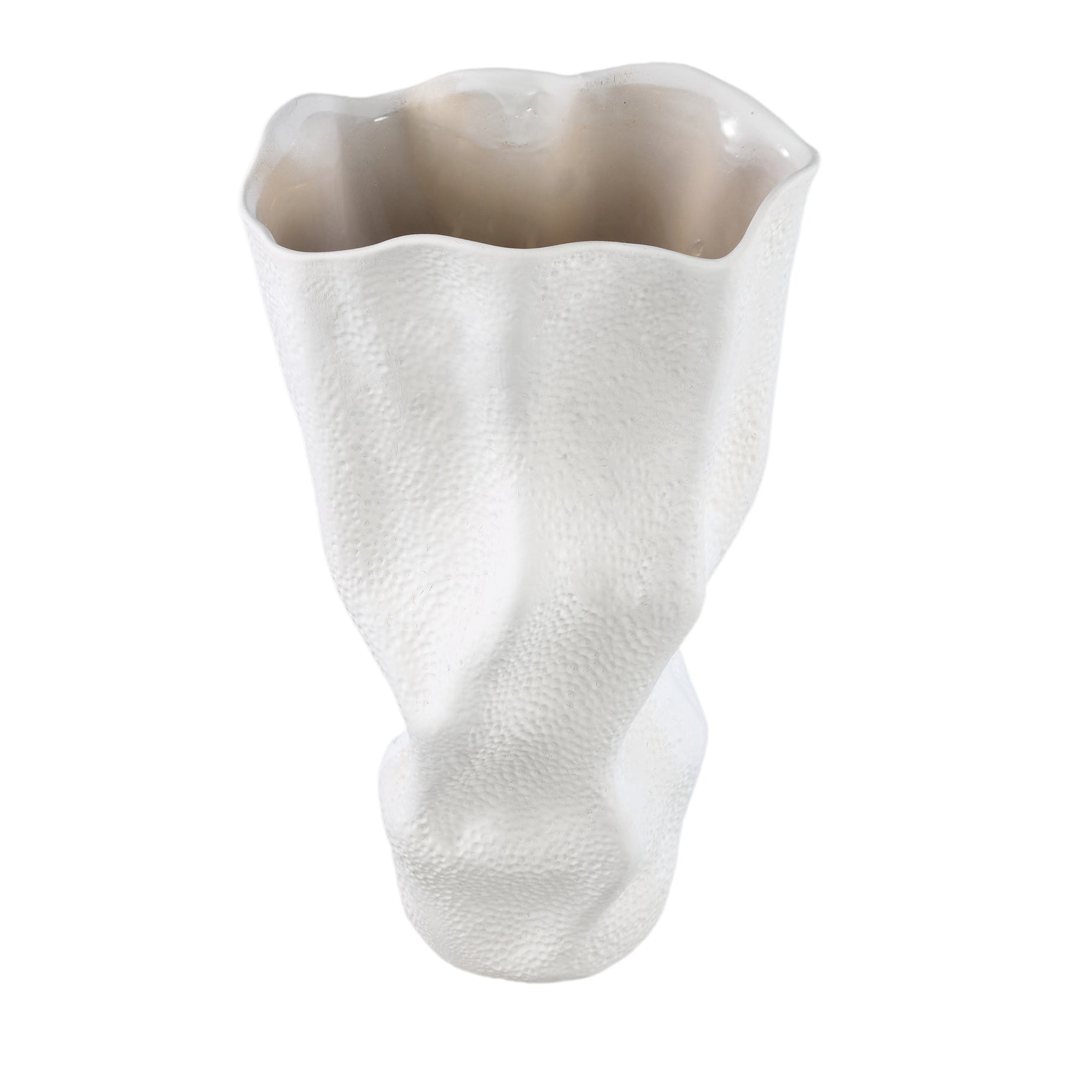 Violettee White Ceramic Wavy Vase Dot Pattern L