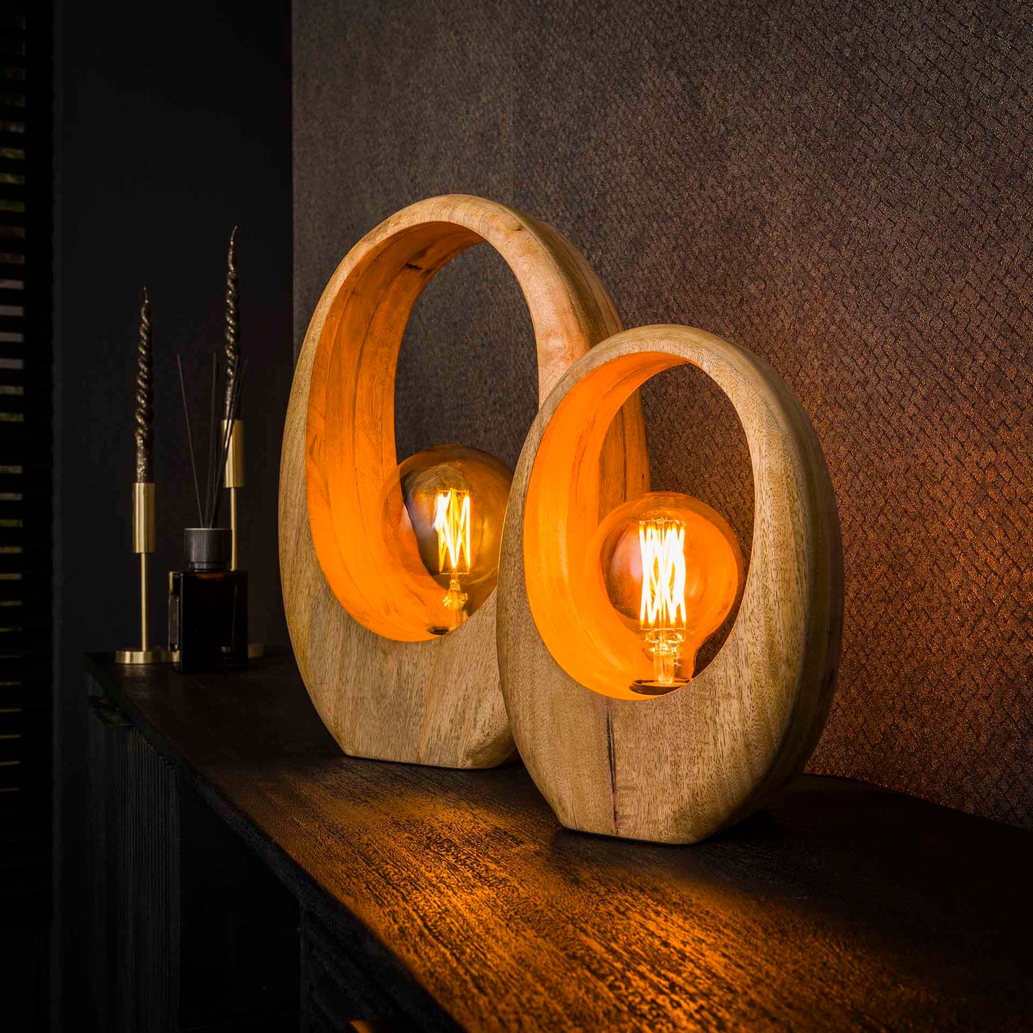 Tafellamp met 1 lamp Arch wood - 20x13x30 cm - Naturel - Mango