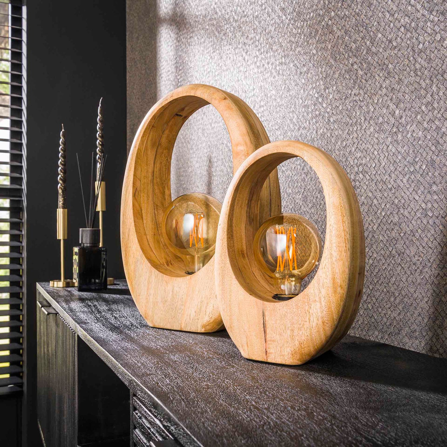 Tafellamp met 1 lamp Arch wood - 20x13x30 cm - Naturel - Mango