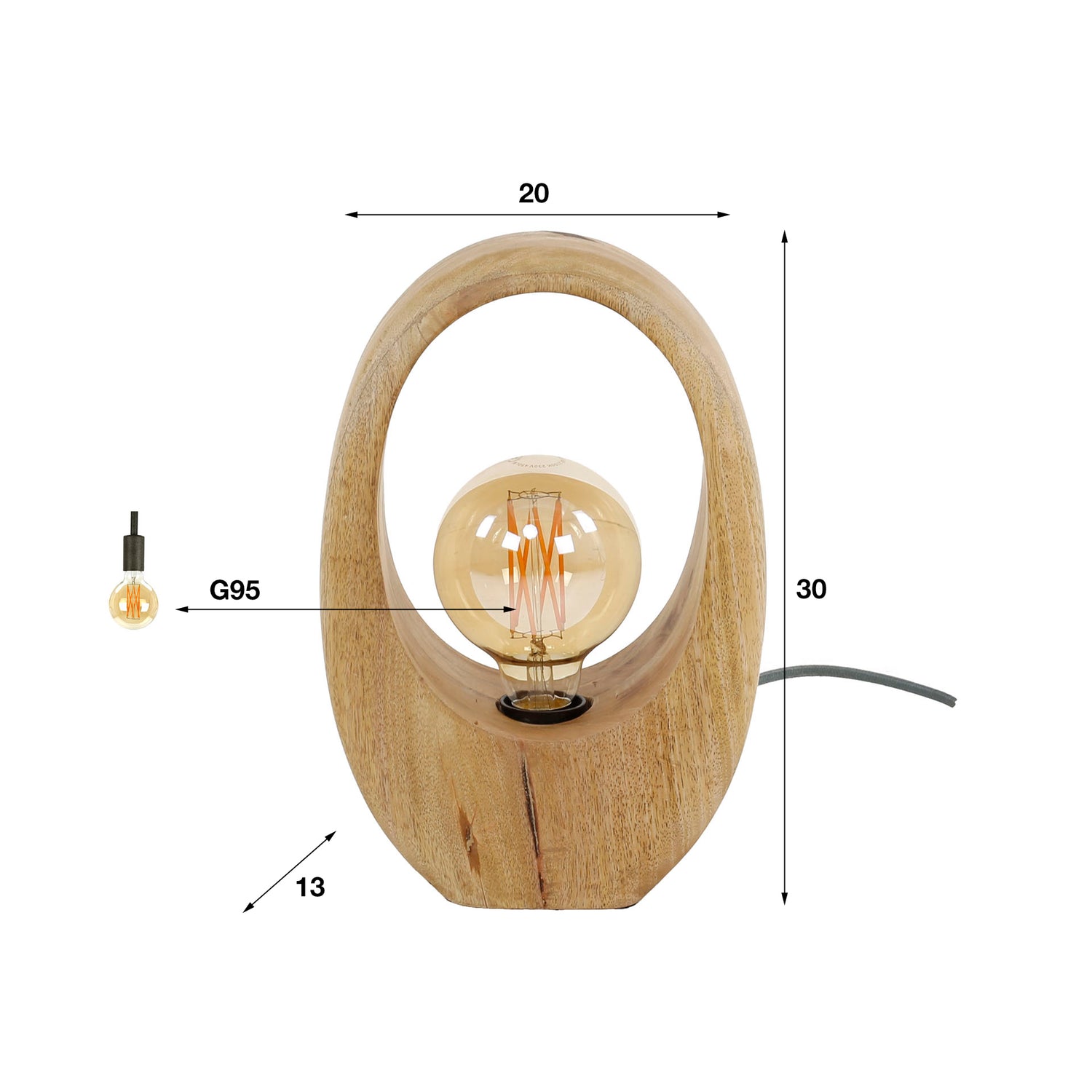 Tafellamp met 1 lamp Arch wood - 20x13x30 cm - Naturel - Mango