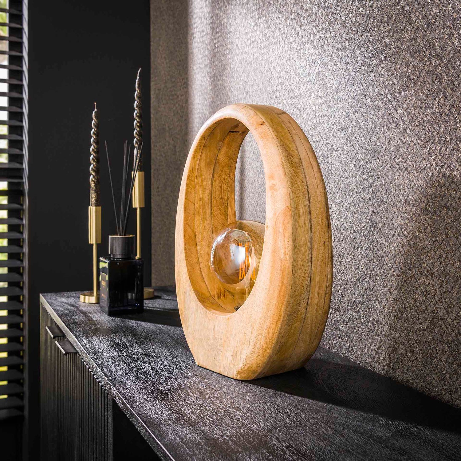 Tafellamp met 1 lamp Arch Wood L - 30x13x43 cm - Naturel - Mango