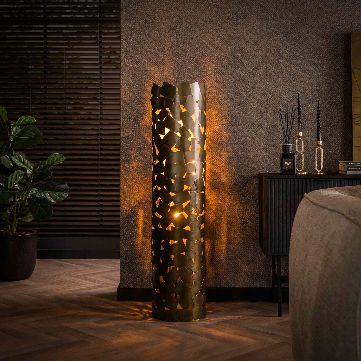 Vloerlamp patch cylinder - 30x30x135 cm - Brons Antiek