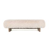 Hair Beige Fabric Bench With Wooden Legs