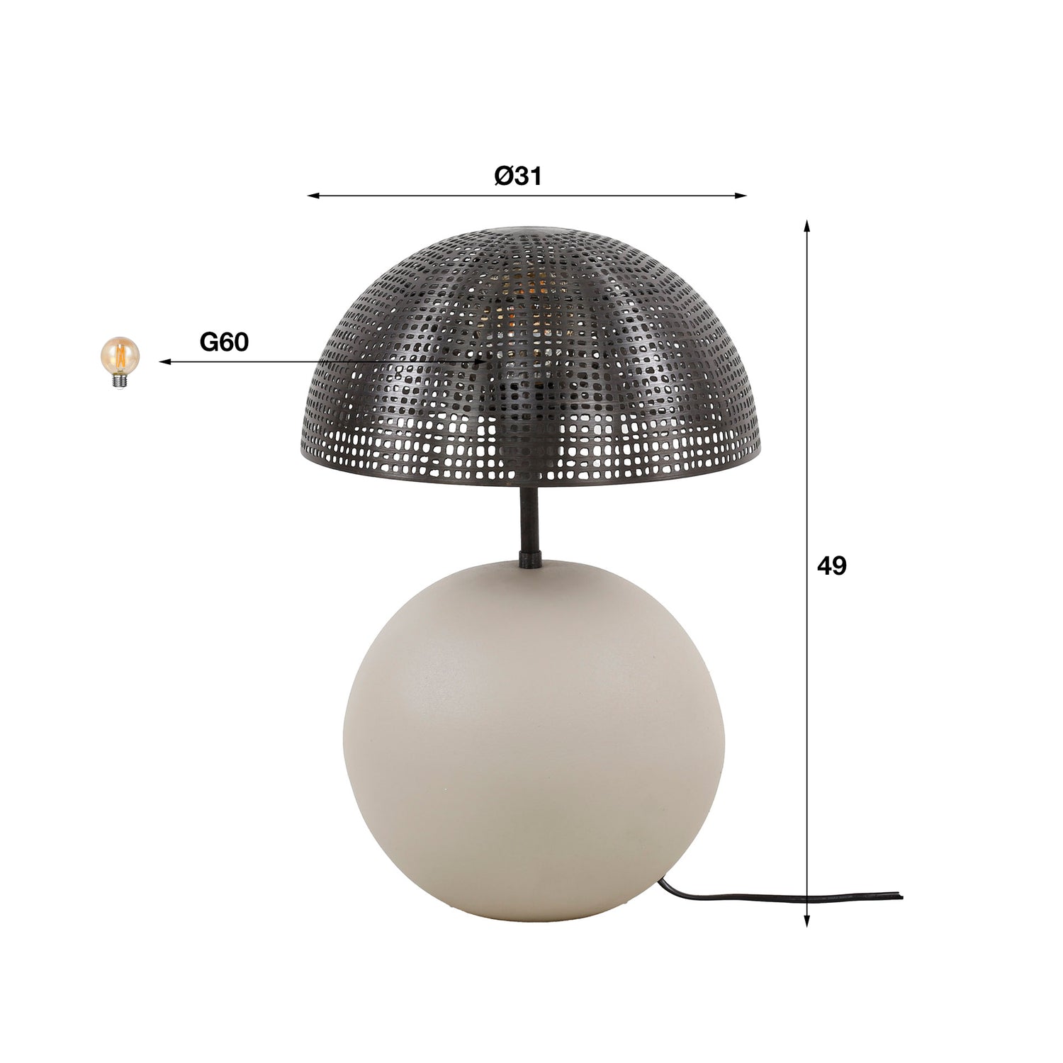 Tafellamp met 1 lamp sphere Naturel - 31x31x49 cm - Naturel Grey