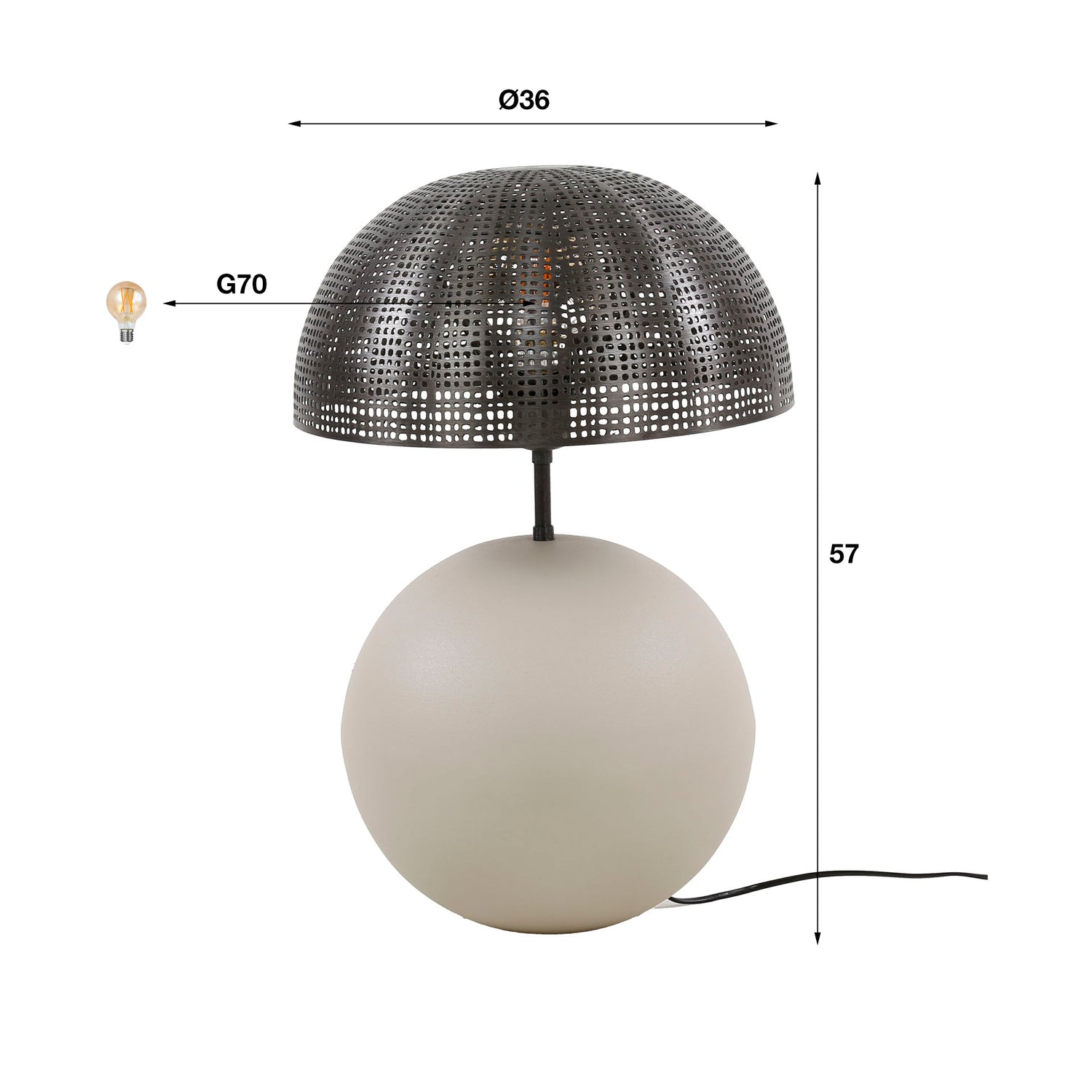 Tafellamp met 1 lamp sphere Naturel L - 36x36x57 cm - Naturel Grey