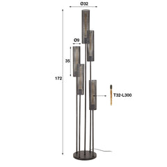 Vloerlamp met 5 Lampen Getrapt Tube Mesh - 32x32x172 cm - Artic Zwart