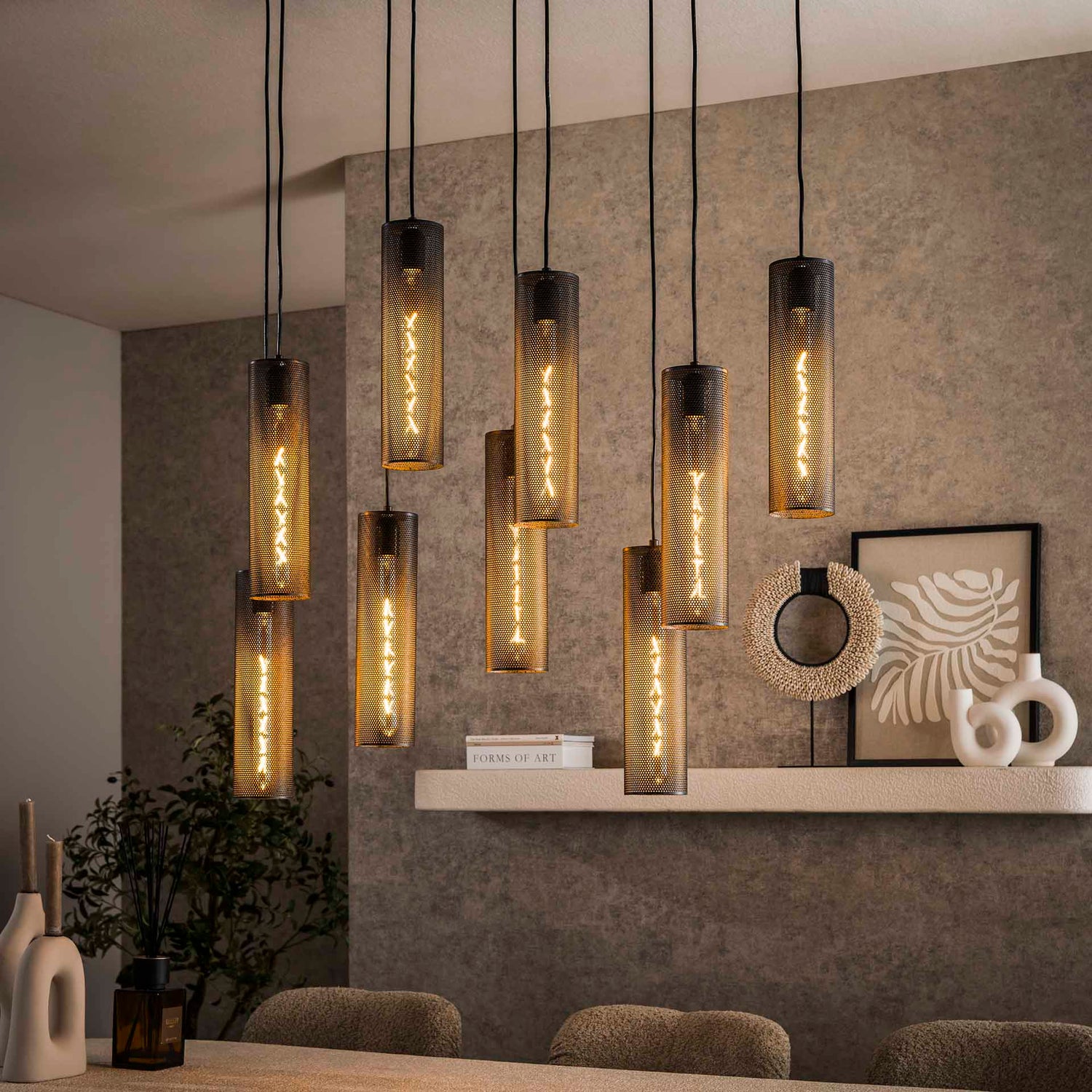 Hanglamp met 9 Lampen Tube Mesh - 100x30x150 cm - Artic - Zwart