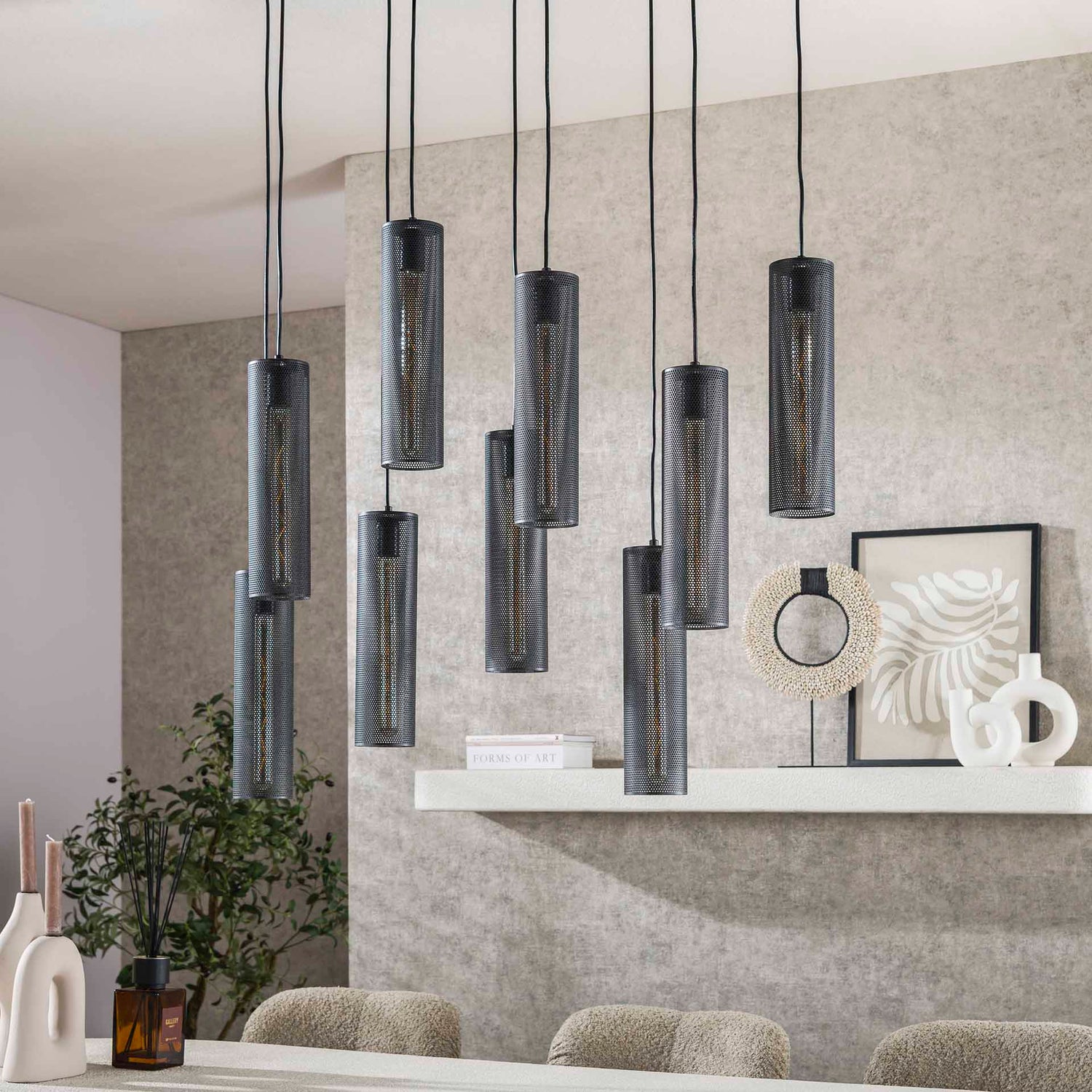 Hanglamp met 9 Lampen Tube Mesh - 100x30x150 cm - Artic - Zwart