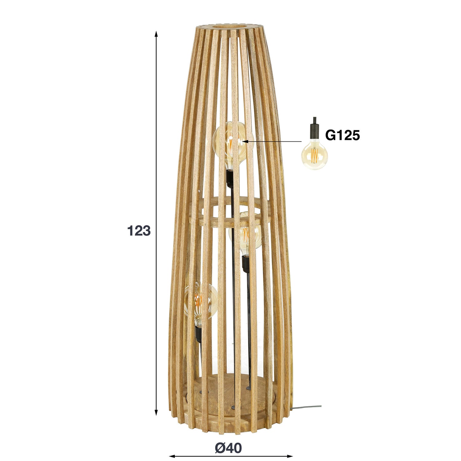 Vloerlamp 3L Launch - 40x40x123 cm - Naturel - Mango