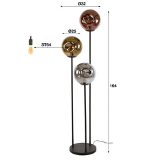 Vloerlamp met 3x Ø25 Stellar - 32x32x164 cm - Artic Zwart