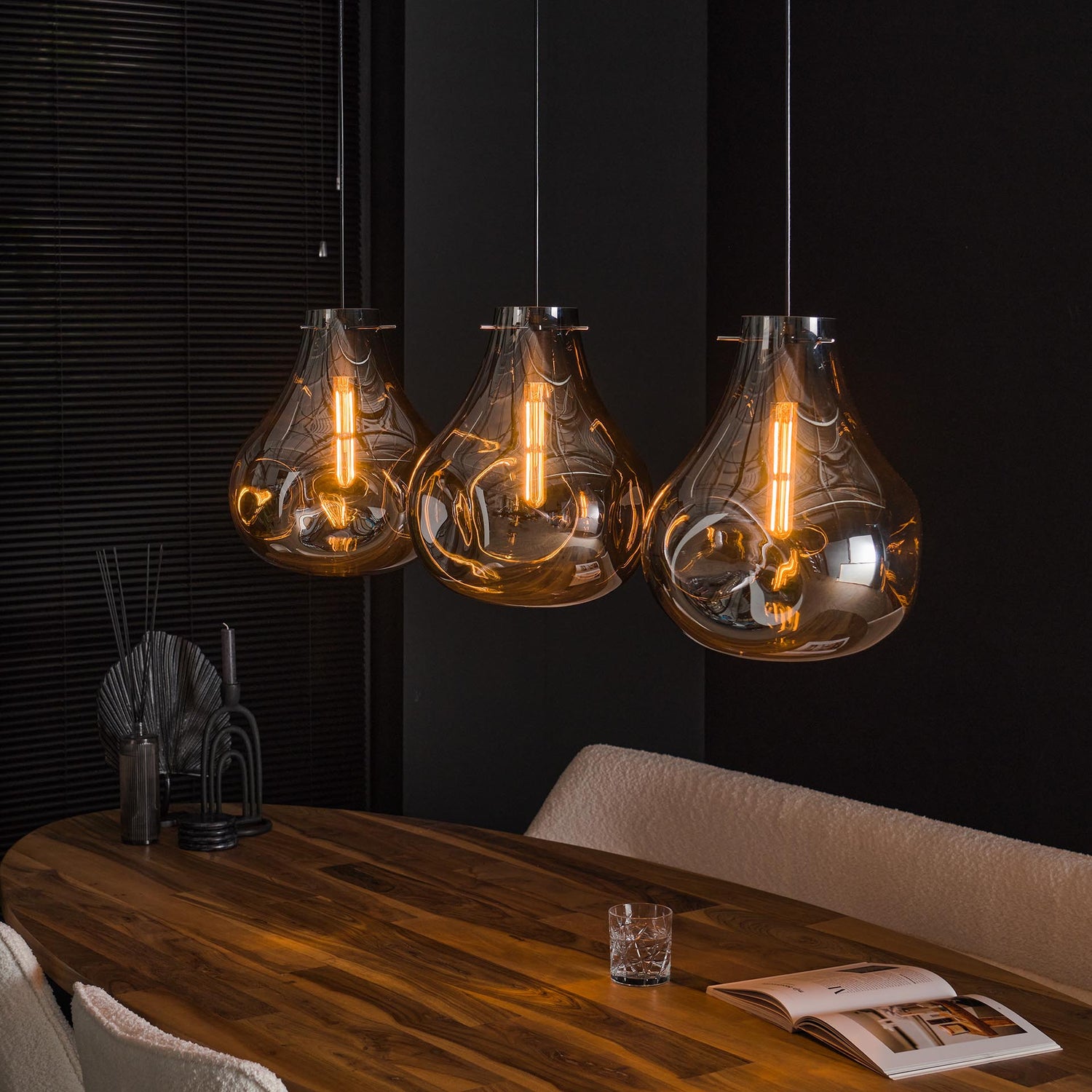 Hanglamp met 3 Lampen Dent Glass - Artic Zwart - Glas