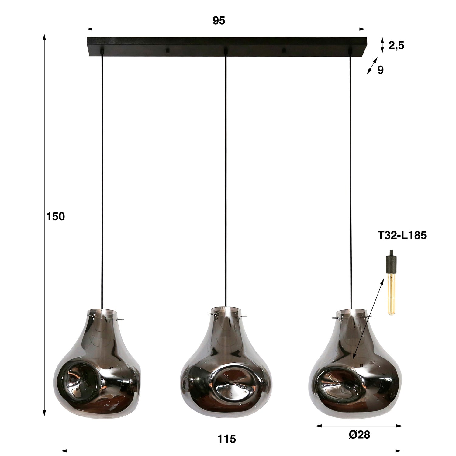 Hanglamp met 3 Lampen Dent Glass - Artic Zwart - Glas